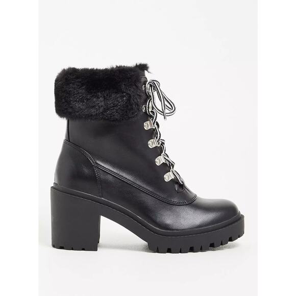 NWT Torrid Fur Hiker Bootie Chunky Black Block Boots Shoe Plus Size: 11.5 Wide - Picture 4 of 8